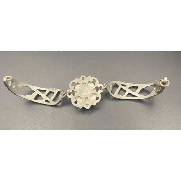 Vintage Black Onyx Cabochon Silver Plated Bracelet Signed Armuna Mexico Artisan - Picture 7 of 10